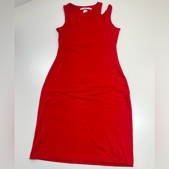Susana Monaco Red Knee Length Dress Size Small REVOLVE NEW Asymmetric Neckline - Picture 2 of 13